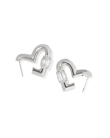 KENDRA SCOTT- Emery Rhodium Heart Hoop Earrings in White CZ